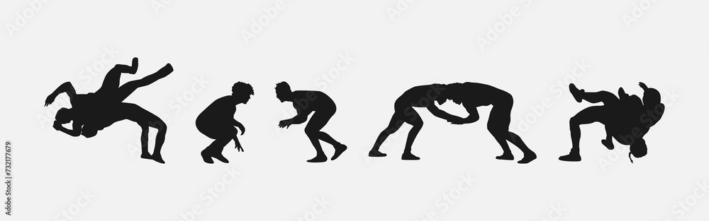 collection of silhouettes wrestling with different pose, gesture. isolated on white background. vector illustration. collection of silhouettes wrestling with different pose, gesture. isolated on white background. vector illustration.