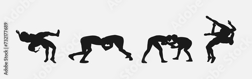 collection of silhouettes wrestling with different pose, gesture. isolated on white background. vector illustration. photo