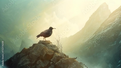 footage of a bird on a mountain photo