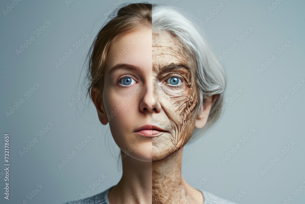 Aging mitochondrial dysfunction. Comparison young to old woman sensible ...