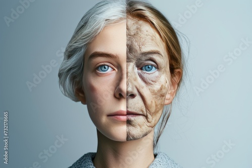 Aging collagen induction therapy. Young to old density comparison. Less Wrinkles, mental health, epigenetics of aging, lines through skin care, anti aging cream, positive aging and facial contouring photo