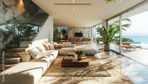 Beautiful modern living room interior made from natural materials © somehoww