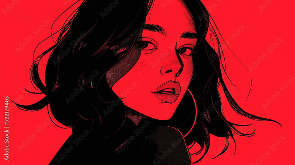 Banner Stylish red and black portrait of a woman, modern digital art, ideal for posters and edgy marketing. Banner Stylish red and black portrait of a woman, modern digital art, ideal for posters and edgy marketing.