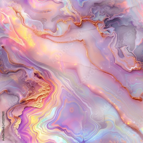 Seamless pastel marble stone pattern with holographic iridescent colors