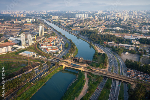 Aerial View of Pinheiros River with Juvenile Detention Center (Fundacao Casa) and Provisional Detention Center (CDP Pinheiros) - Sao Paulo, Brazil