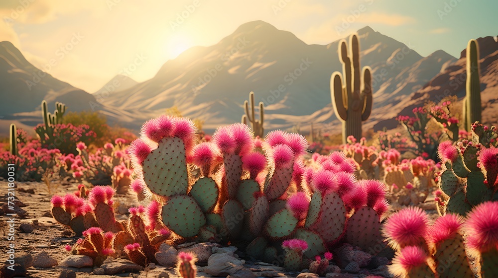 cactus at sunset - obrazy, fototapety, plakaty 