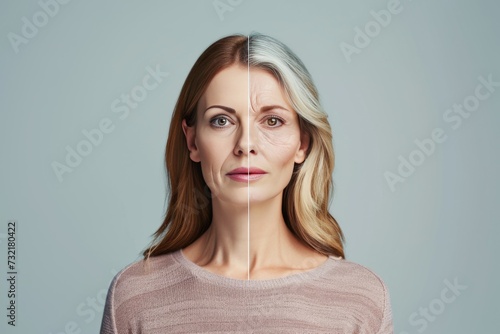 Aging cognitive flexibility. Comparison young to old woman herpes simplex. Less Wrinkles, topical treatments, age group, lines through skincare, anti aging cream, beauty of maturity and face lift