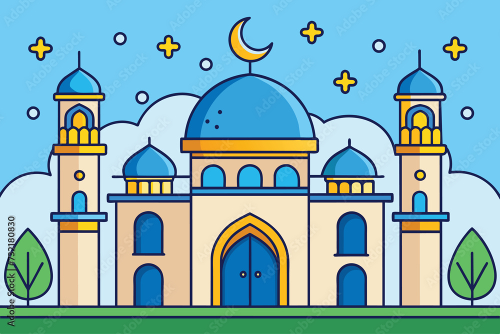 cartoon islamic mosque  vector illustration. background for ramadan kareem, eid mubarak greetings