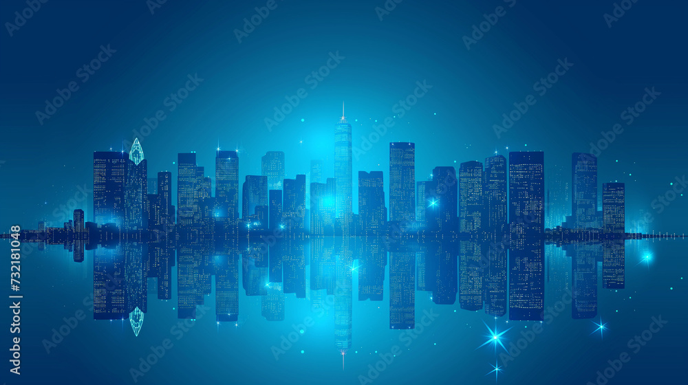 Urban Sunset and Night Cityscape Illustration with Skyline, Skyscrapers, and Business Towers in 3D Vector Design