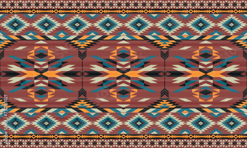 American tribal ethnic native pattern.Traditional Navajo,Aztec,Apache,Southwest and Mexican style fabric pattern.Abstract vector motifs pattern.For fabric,clothing,blanket,carpet,woven,wrap,decoration