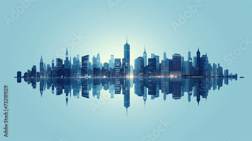Urban Sunset and Night Cityscape Illustration with Skyline, Skyscrapers, and Business Towers in 3D Vector Design © ak159715