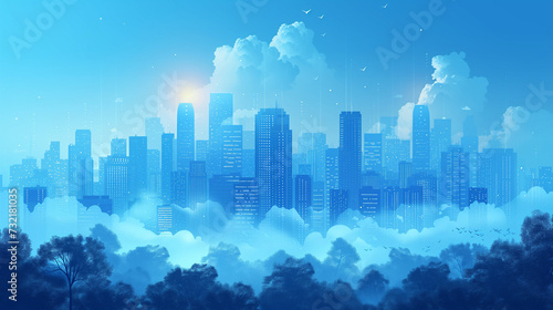 Urban Sunset and Night Cityscape Illustration with Skyline, Skyscrapers, and Business Towers in 3D Vector Design photo