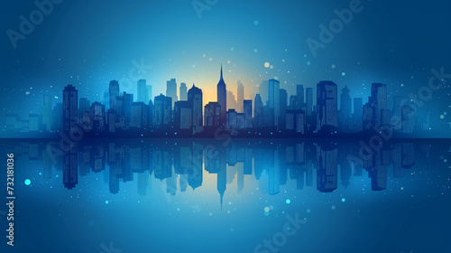Urban Sunset and Night Cityscape Illustration with Skyline, Skyscrapers, and Business Towers in 3D Vector Design