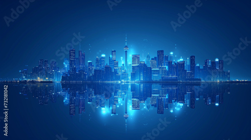 Nighttime Urban Skyline Silhouette with Abstract Background Illustration © ak159715