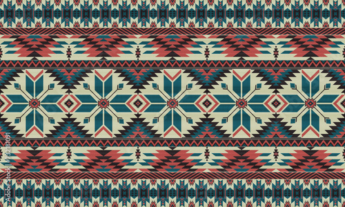 American tribal ethnic native pattern.Traditional Navajo,Aztec,Apache,Southwest and Mexican style fabric pattern.Abstract vector motifs pattern.For fabric,clothing,blanket,carpet,woven,wrap,decoration