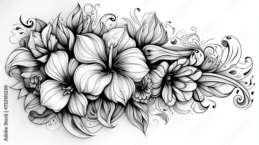Vintage Floral Vector Seamless Pattern with Black and White Background for Nature-inspired Textile and Wallpaper Design