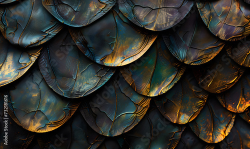 Texture of black dragon or mermaid scales close up,Generative AI