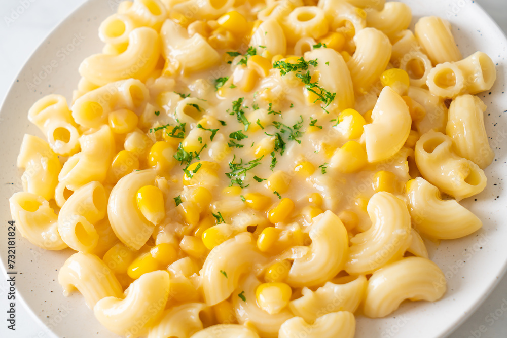macaroni creamy corn cheese on plate macaroni creamy corn cheese on plate