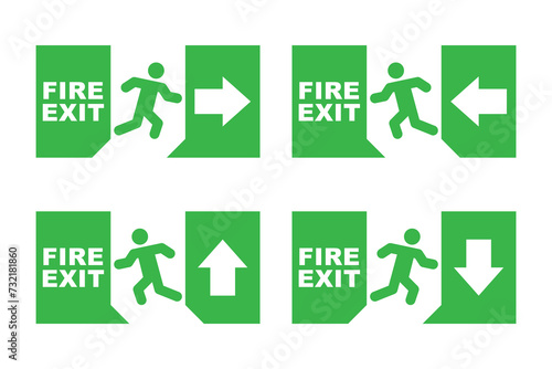 vector set of fire exit, evacuation route, emergency exit