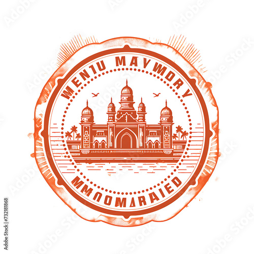 Stamp of Mumbai City With Monochrome Peach Color Gateway of India and Transparent PNG City Concept Art Tshirt Design Illustration Label Diverse City Castle Large Urban Market Project Collage 