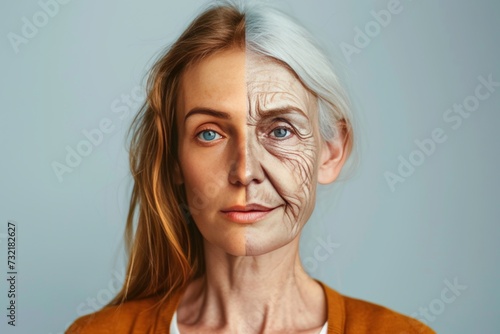 Aging cellulitis. Comparison young to old woman autoimmune health. Less Wrinkles, skin flakes, facial plastic surgery, lines through skincare, anti aging cream, newborn health and face lift