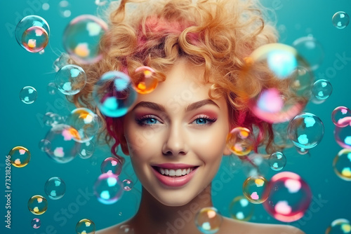 portrait of a woman with bubbles makeup