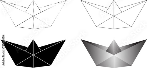 black white paper boat icon set