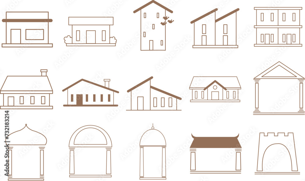 Abstract shophouse , home, building and tower icon illustration for construction and architecture.