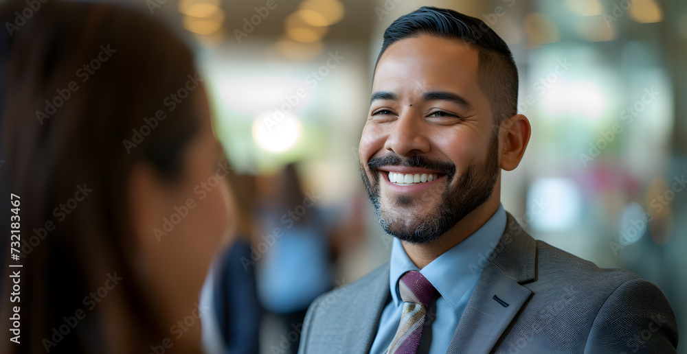 Charismatic latin Businessman Sharing a Laugh with Colleagues in a Modern Corporate Environment, Networking and Morale in the Workplace Concept Charismatic latin Businessman Sharing a Laugh with Colleagues in a Modern Corporate Environment, Networking and Morale in the Workplace Concept