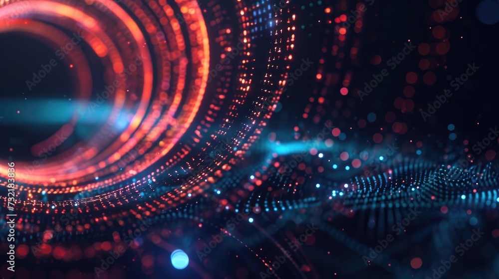 Glowing wires flow in a circular pattern, adorned with luminous particle attachments. Ai Generated Glowing wires flow in a circular pattern, adorned with luminous particle attachments. Ai Generated