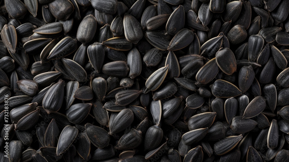 A panoramic view showcases the texture of black sunflower seeds, offering a captivating background. Ai Generated A panoramic view showcases the texture of black sunflower seeds, offering a captivating background. Ai Generated