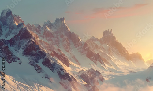 Beautiful rocky mountains with snow. Panorama of winter mountains,Generative AI