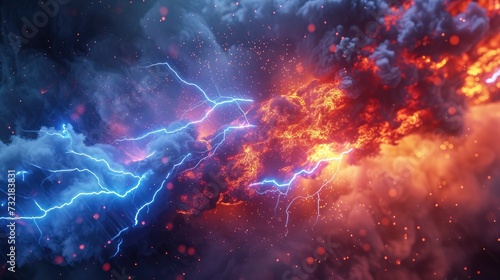 Electrify your design with a colored 3D rendering of a lightning strike element. Ai Generated.