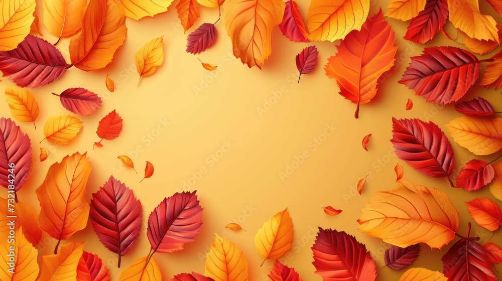 A horizontal autumn banner showcases 3D realistic colored elements, capturing fall's beauty. Vivid, Ai Generated.