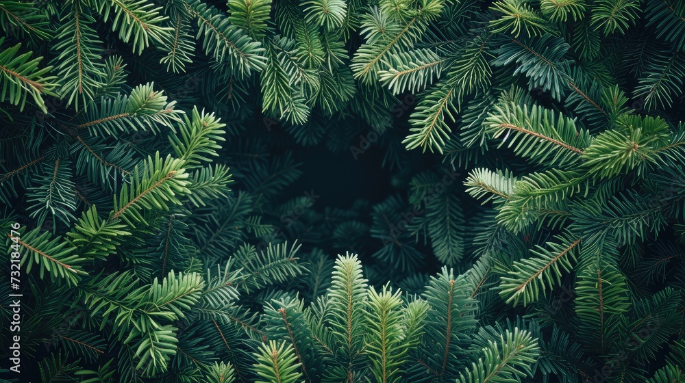 Festive holiday background adorned with a frame amidst lush evergreen tree branches, Ai Generated. Festive holiday background adorned with a frame amidst lush evergreen tree branches, Ai Generated.