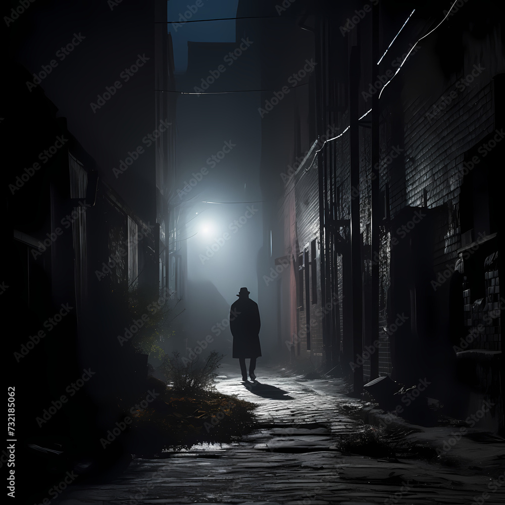 A mysterious figure in a dark alleyway.