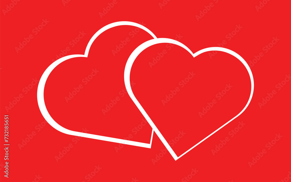 Two white overlapping hearts on red background - Vector Illustration. Two hearts, abstract background, the concept of Valentine's Day Two white overlapping hearts on red background - Vector Illustration. Two hearts, abstract background, the concept of Valentine's Day