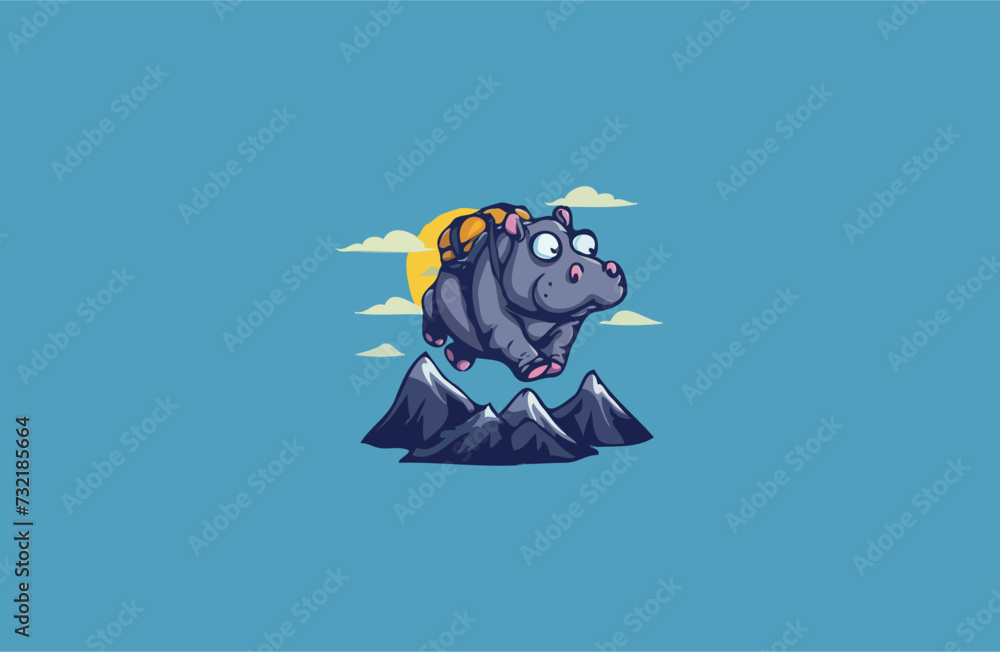 Flying hippo on mountain vector design illustration Flying hippo on mountain vector design illustration