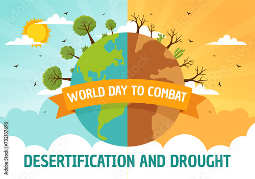 World Day to Combat Desertification and Drought Vector Illustration with Turning the Desert Into Fertile Land and Pastures in Nature Flat Background