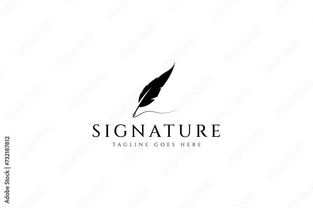 feather pen signature logo illustration vector design template - obrazy, fototapety, plakaty 