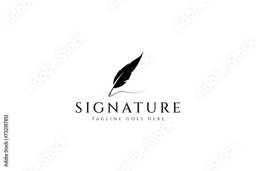 feather pen signature logo illustration vector design template photo