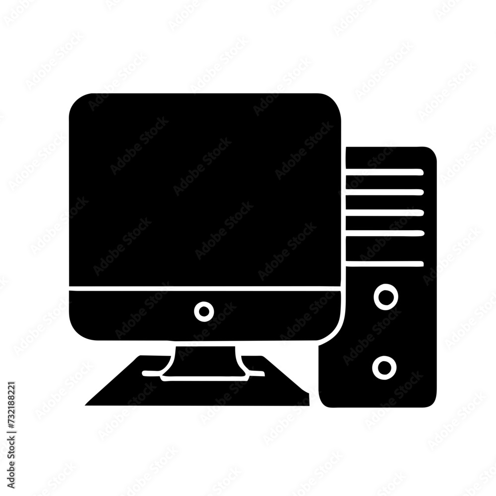 Computer set icon. Motherboard, monitor, system unit, desktop, screen, processor, cpu, work place, laptop, pc working, office. Vector icon in line, black and colorful style on white background Computer set icon. Motherboard, monitor, system unit, desktop, screen, processor, cpu, work place, laptop, pc working, office. Vector icon in line, black and colorful style on white background