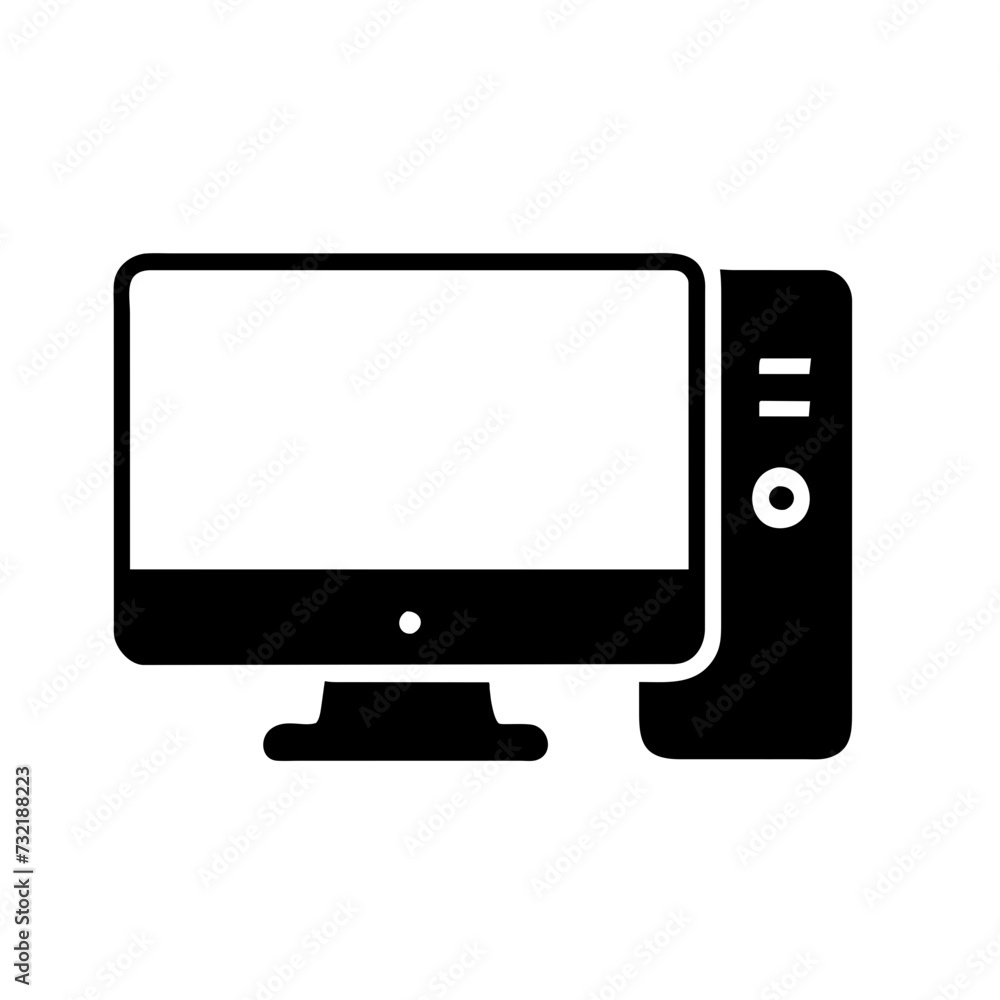 Computer set icon. Motherboard, monitor, system unit, desktop, screen, processor, cpu, work place, laptop, pc working, office. Vector icon in line, black and colorful style on white background Computer set icon. Motherboard, monitor, system unit, desktop, screen, processor, cpu, work place, laptop, pc working, office. Vector icon in line, black and colorful style on white background