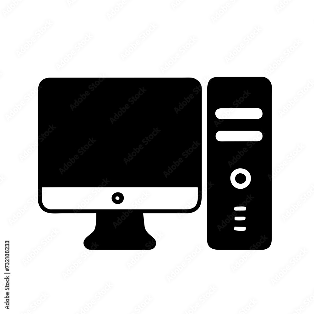Computer set icon. Motherboard, monitor, system unit, desktop, screen, processor, cpu, work place, laptop, pc working, office. Vector icon in line, black and colorful style on white background Computer set icon. Motherboard, monitor, system unit, desktop, screen, processor, cpu, work place, laptop, pc working, office. Vector icon in line, black and colorful style on white background
