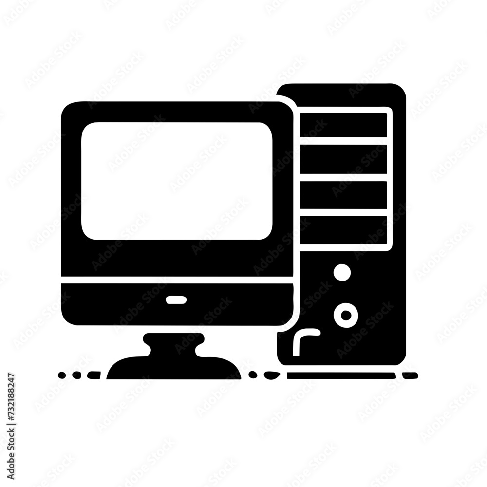 Computer set icon. Motherboard, monitor, system unit, desktop, screen, processor, cpu, work place, laptop, pc working, office. Vector icon in line, black and colorful style on white background Computer set icon. Motherboard, monitor, system unit, desktop, screen, processor, cpu, work place, laptop, pc working, office. Vector icon in line, black and colorful style on white background