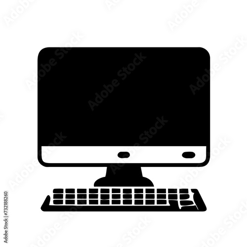 Computer set icon. Motherboard, monitor, system unit, desktop, screen, processor, cpu, work place, laptop, pc working, office. Vector icon in line, black and colorful style on white background