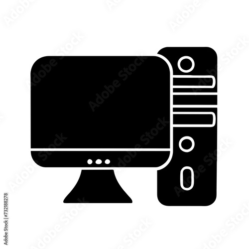 Computer set icon. Motherboard, monitor, system unit, desktop, screen, processor, cpu, work place, laptop, pc working, office. Vector icon in line, black and colorful style on white background