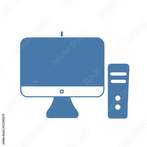Computer set icon. Motherboard, monitor, system unit, desktop, screen, processor, cpu, work place, laptop, pc working, office. Vector icon in line, black and colorful style on white background