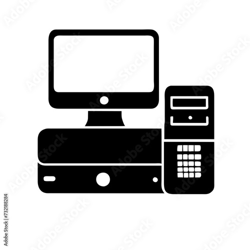 Computer set icon. Motherboard, monitor, system unit, desktop, screen, processor, cpu, work place, laptop, pc working, office. Vector icon in line, black and colorful style on white background