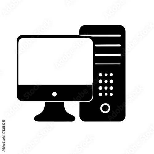 Computer set icon. Motherboard, monitor, system unit, desktop, screen, processor, cpu, work place, laptop, pc working, office. Vector icon in line, black and colorful style on white background